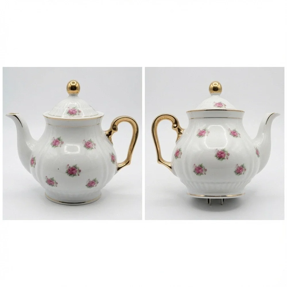 Nasco Minamiyama Seitosho Vintage Electric Teapot Pink Rose Gold Trim Japan